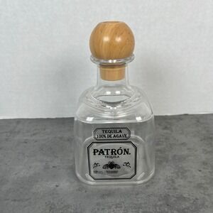 6" Patron Tequila Plastic Bottle w/ Wood Stopper Straw Hole Display Collectible
